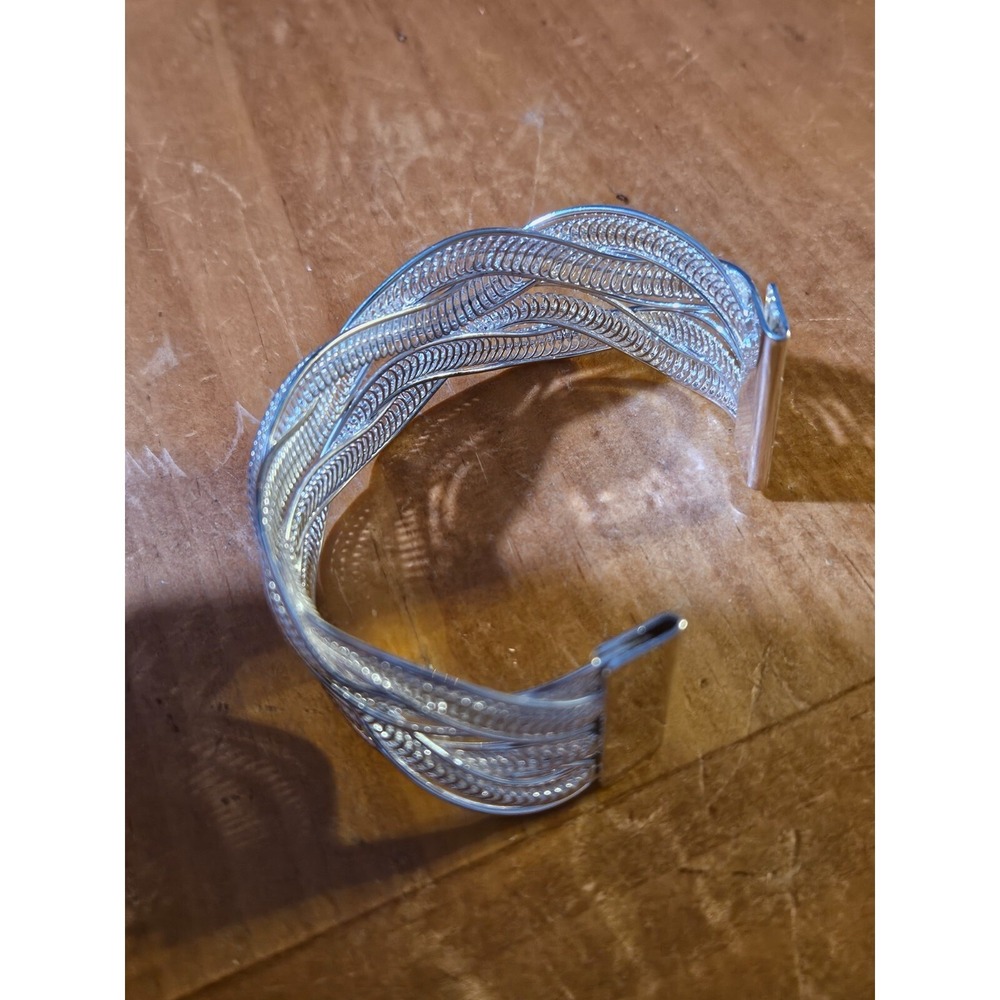 Vintage Wide Sterling Silver Cuff 27g MultiStrand Braided Weave Statement